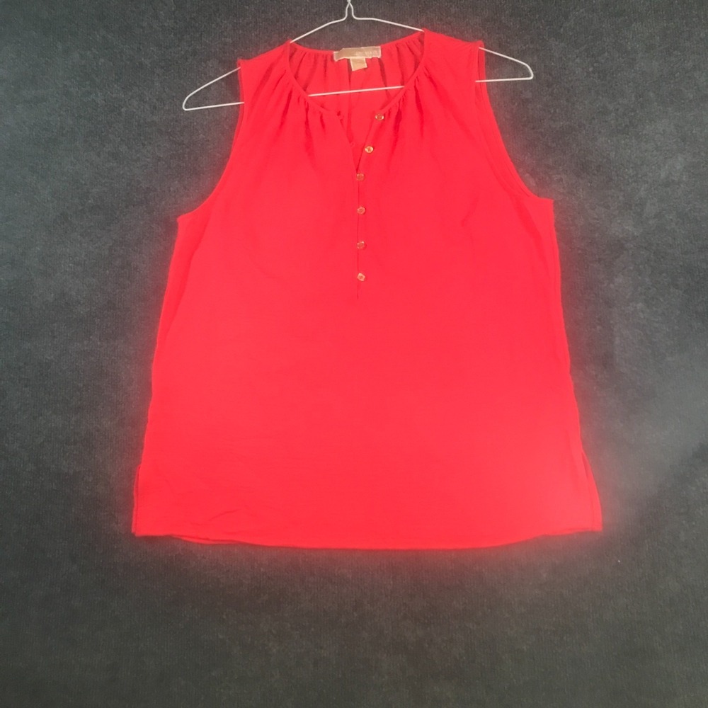 Michael Kors Blouse Top Womens Medium Coral Red Sleeveless Button Front Casual